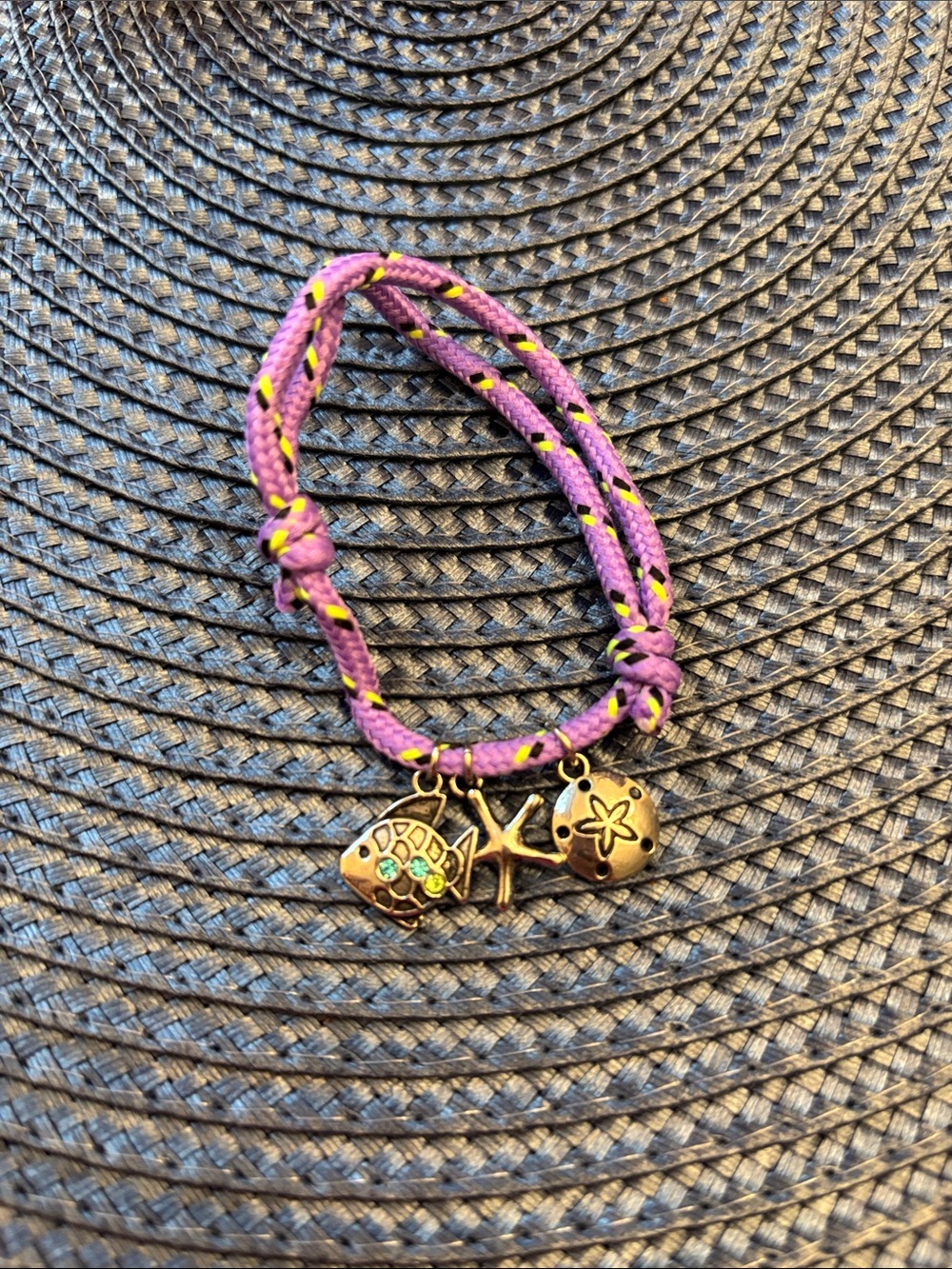 NWT preppy Purple 90s Cord Bracelet with silver Sea Charms